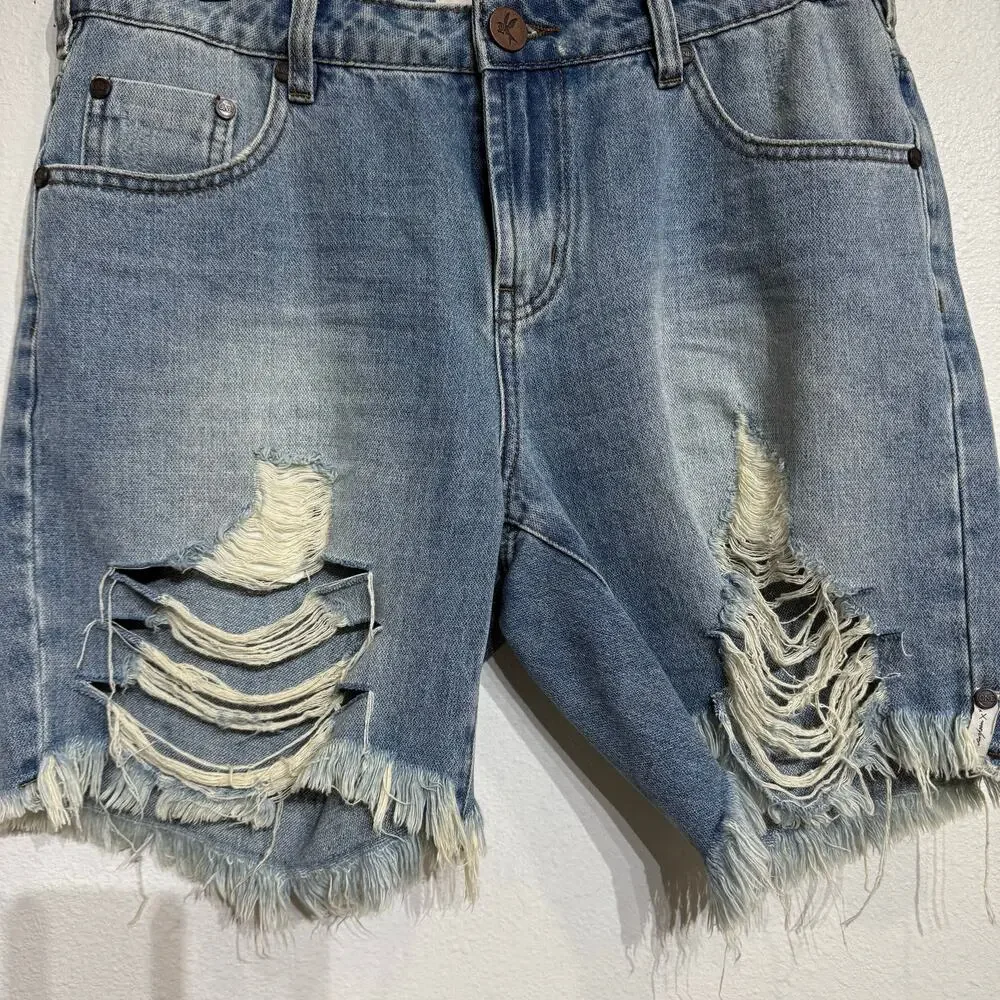 One Teaspoon Stevie’s Denim Long Distressed Shorts Sz 28